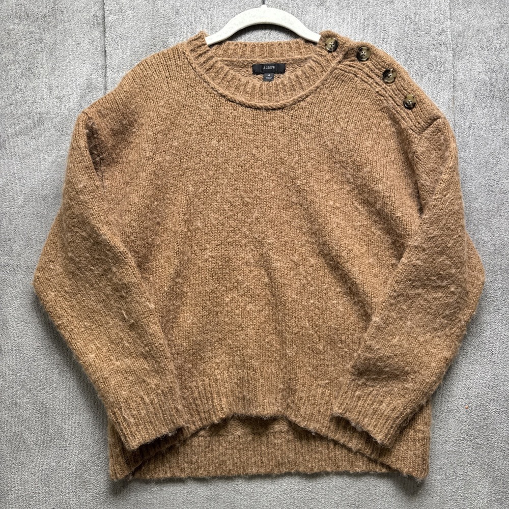 j crew Sweater Womens M Brown Alpaca Pullover Button Shoulder Crewneck Grunge